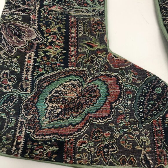 VTG 2 Piece Tapestry Traditional Christmas Stockings Gold Jingle Bell Detail - Picture 2 of 10